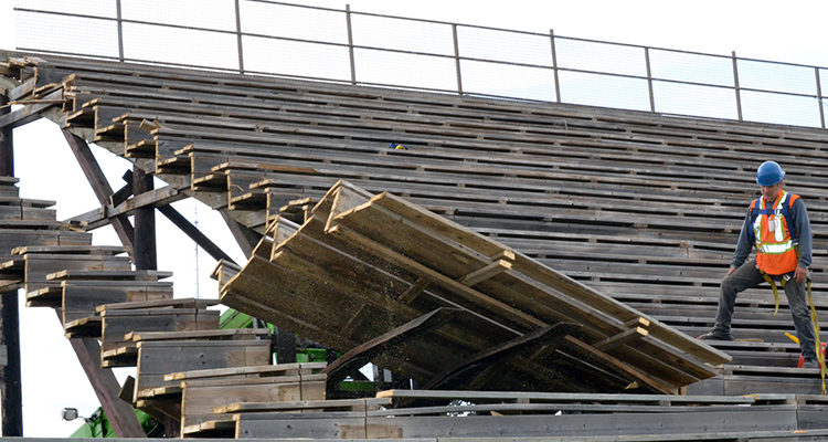 M.L. grandstand comes down